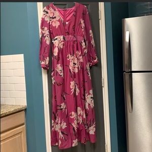 Maxi dress-Magenta (dark hot pink) floral chiffon